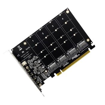 4 port M. 2 NVME SSD PCIE X16 mezbon nazoratchi kengaytirish kartasi PCIE Split / PCIE RAID qo'llab-quvvatlash uchun 2230/2242/2260/2280 LED ko'rsatkich
