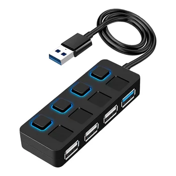 4 Port USB 3.0 Hub shaxsiy LED yoritilgan quvvat kalitlari bilan USB HUB Adapter kengaytirgichi Mac kompyuter uchun ko'p USB Splitter