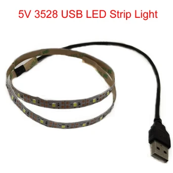 5m USB LED Strip Light 5V 3528 1 metr 5 metr issiq sovuq oq pushti yashil ko'k qizil SMD tasma ship shkafi yorug'lik suv o'tkazmaydigan