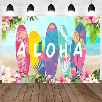Aloha Gavayi Chaqaloq Dush Tug'ilgan Kun Beach Fon Surfboard Tropik Gul Fotosuratlar Background Yangi Tug'ilgan Qiz Studio Foto