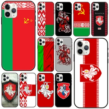 Apple IPhone uchun telefon Case 14 13 12 11 Mini Pro MAX SE X XS XR 8 7 6 S Plus qora qopqoq qobiq Etui Art hashamatli Belarus bayrog'i