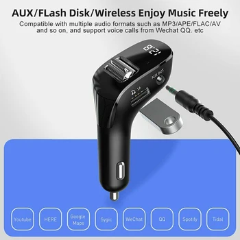 Avtomobil FM uzatuvchi Bluetooth 5.0 aux naushnik avtomobil Dual Avto Kit zaryadlovchi USB avtomobil Modulator MP3 FM simsiz futbolchi