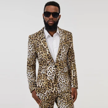 Erkaklar Uchun Kostyumlar Erkak Blazer Leopard Print Slim Fit Chekish Ko'ylagi Tailcoat Knight Suit Man Kiyinish 2 Parcha Smokin