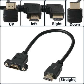 HDMI - mos 90 daraja o'ng burchagi HDMI Panel Mount socket uzatma kabeli vint erkak Panel ulagichi simini HDMI ayol