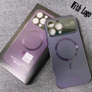 IPhone 14 13 12 Pro Max Plus sovg'a qutisi orqa qopqog'i uchun Original Ag Silikon materiali shisha magnit logotipli telefon sumkasi