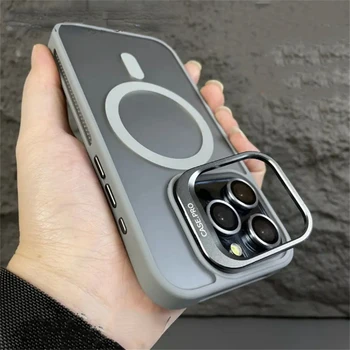IPhone uchun hashamatli magnit simsiz zaryadlovchi Magsafe Matte Clear Case 15 Pro Max 15 11 14 13 12 Lens Protector qopqog'i bilan