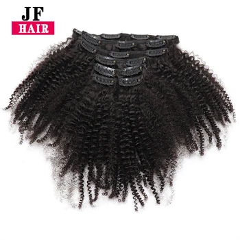 JF Hair braziliyalik Afro Kinky jingalak soch klipi inson soch kengaytmalarida tabiiy rang 8 dona / Set Clip-ins to'liq Bosh to'plamlari 120g