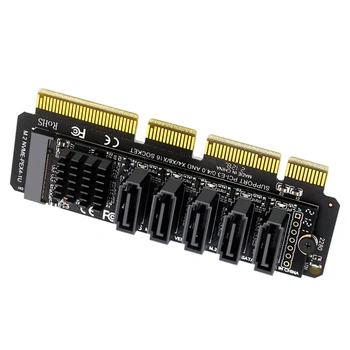 M. 2 NVMe uchun 5 portlar SATA3.0 Adapter M2 NVME SSD uchun SATA3.0 kengaytirish kartasi 6gbps PCI-E o'nlikdan karta Jmb585 Chipset ish stoli kompyuter uchun