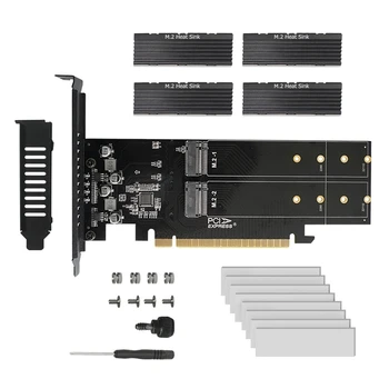 M2 Adapter kartaga Pcie, PCIE X16 4 Port M2 NVMe M asosiy SSD Heatsink bilan karta PCI Express kengaytirish kartasida Qo'shish