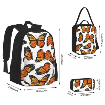 Monarch Butterfly Pattern Backpacks Boys Bookbag Talabalar Maktab Sumkalari Multfilm Bolalar Xalta Tushlik Sumkasi Qalam Sumkasi Uch Qismli To'plam