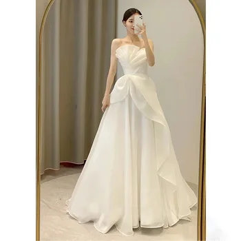 New Arrival Simple Wedding Dress White Strapless Ruffles Mariages Robes 원피스 Vestido De Noiva Casamento вечернее белое платье