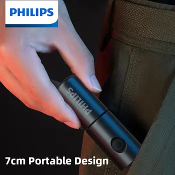 Philips yangi 7cm LED qayta zaryadlanuvchi Mini portativ chiroq yurish va sayohat qilish uchun 7 yoritish rejimi o'zini himoya qilish