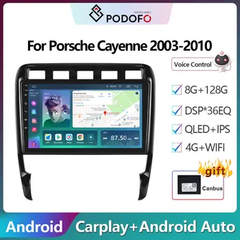 Podofo 2 din Android 10 avtomobil Radio Multimidia Video Player Porsche Cayenne uchun 2003-2010 GPS navigatsiya 2din Carplay Avto Stereo