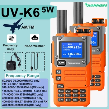 QuanSheng UV-K58 USB C radio Talkie 5 Vt havo tasmasi UVK6 50-600MHz UHF VHF 200CHANNELS DTMF FM/AM chastotali nusxa jambon ikki tomonlama Radio