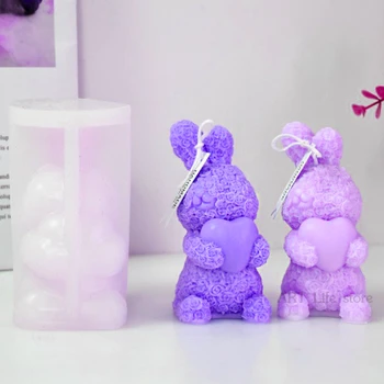 Rabbit Hug Love Silikon sham mog'or 3D Rose Rabbit sovun Aromaterapi gips hayvon hunarmandchilik qatronlar mog'or Sevishganlar kuni sovg'a