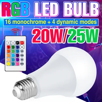 RGB LED Lampochka E27 chiroq 220V yoritgich IQ masofadan boshqarish pulti bilan xira rangli Lampochka 20 Vt 25 Vt uy dekoratsiyasi uchun LED qandillar