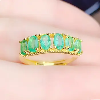 Tabiiy Real green emerald ring bepul yuk tashish 3 * 5mm 0.35 ct*6dona tosh 925 kumush tasviriy zargarlik J238121