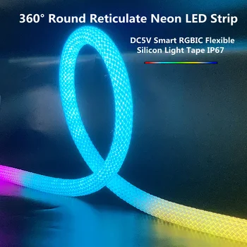 VS2811 dumaloq to'rli Neon LED tasmasi 360 daraja aqlli RGBIC moslashuvchan kremniy nurli lenta 24keys kontroller to'plami bilan suv o'tkazmaydigan