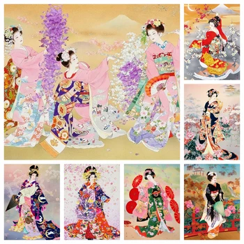 Yaponiya Kimono Geisha Olmos Rasm Haruyo Morita San'at Xoch Tikuv Kit Kashtachilik Rasm Mosaic Craft To'liq Burg'ulash Uy Dekor