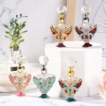 Yuqori sifatli emal rangli 5ml Vintage Butterfly Pattern parfyum shishasi efir moylari GlassAlloy Craft Decoration Cosmetic Cont